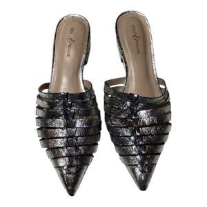 Gold & Rouge Gunmetal Woven Pointed Toe Mules Flat Sole Women’s Size EU 38
